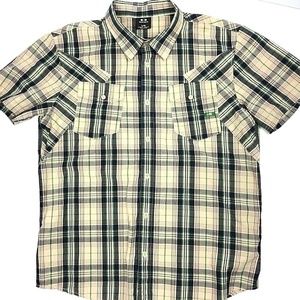 Oakley Men's Large Plaid Button Up Shirt Tan/Black